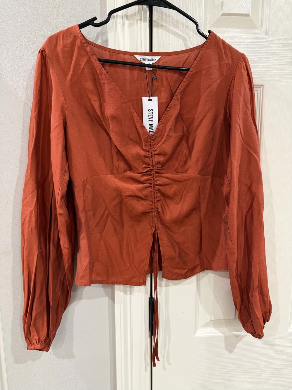 Steve Madden  V-Neck Drawstring Front Blouse
